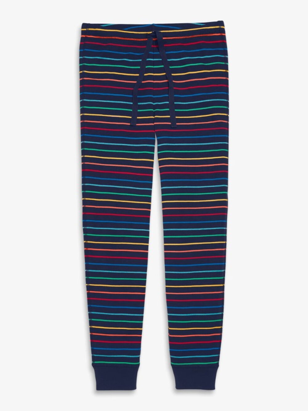 Primary Adult 100% Organic PJ Bottom in Navy Rainbow Stripe (unisex fit) Large